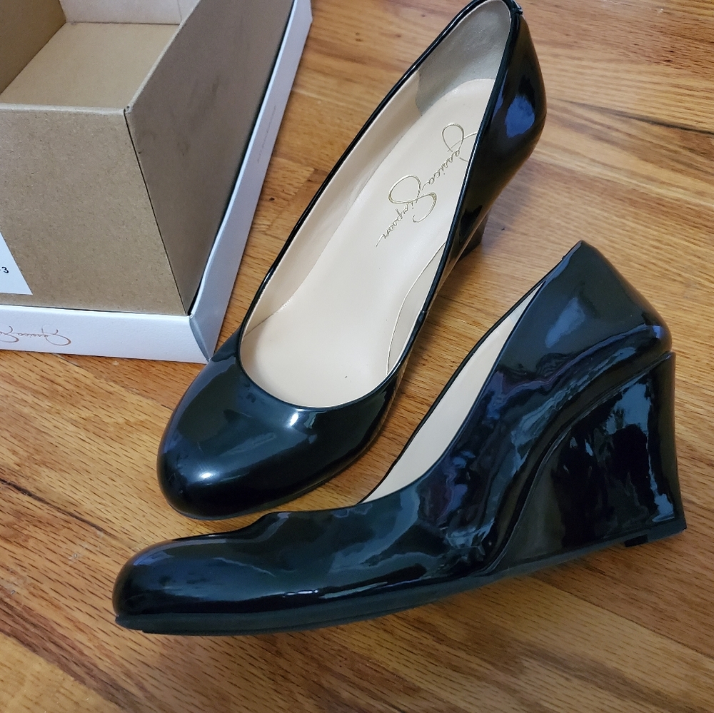 JESSICA SIMPSON 7.5 Suzanna Wedges Black Patent EU